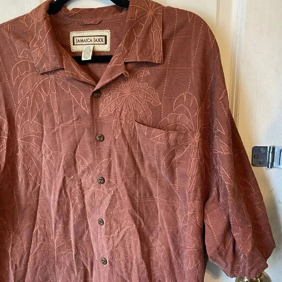 Jamaica Jaxx Shirt Mens L Orange Silk Hawaiian Camp Button Up Collared Pocket - Picture 4 of 8